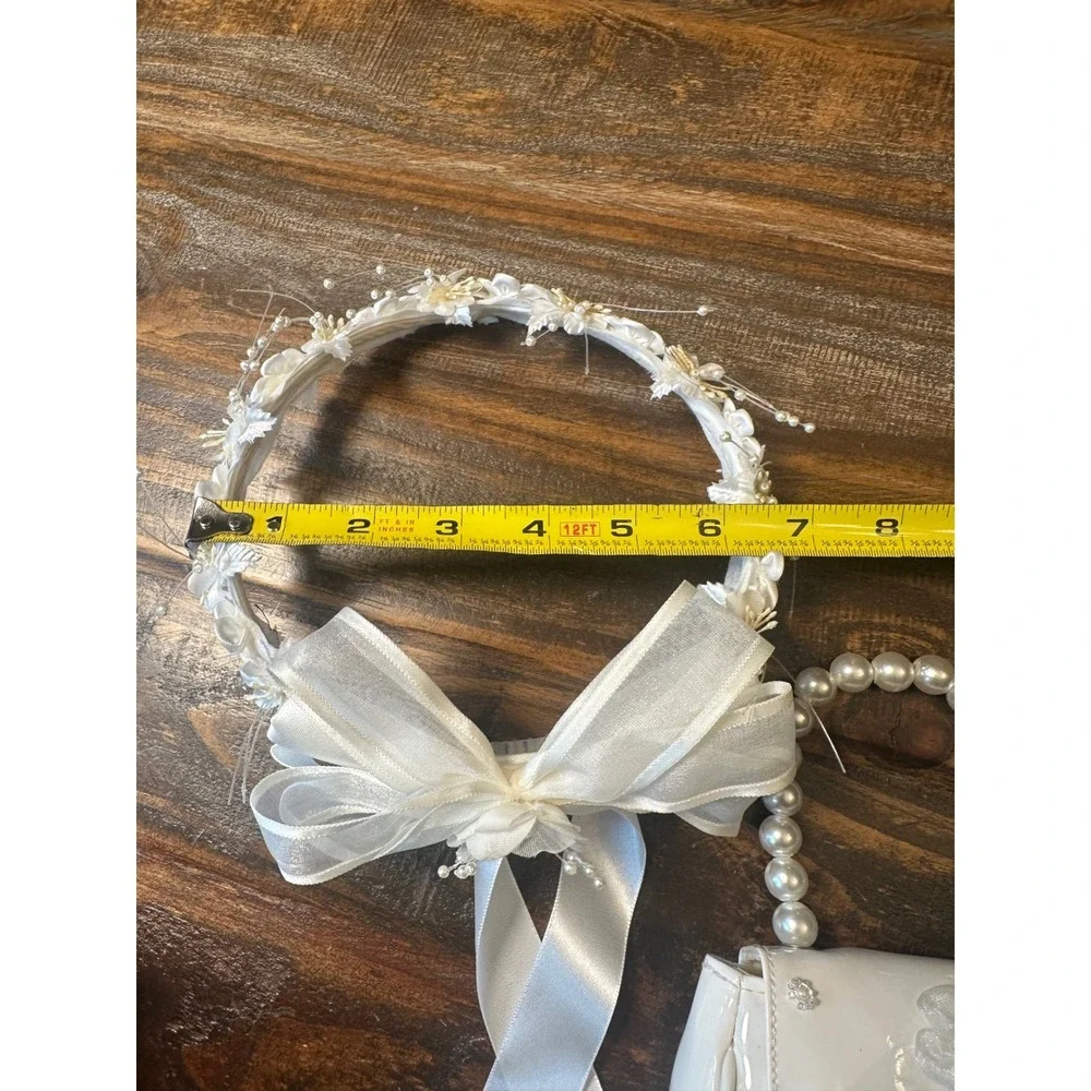 VTG. White Flower Crown Communion Accessory Set Floral Headpiece‎ & Pearl Purse